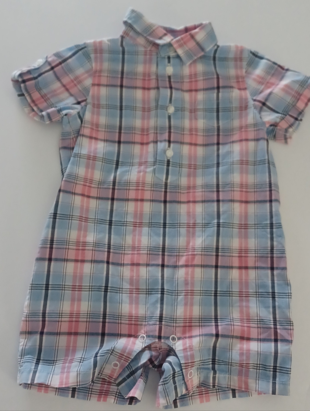 Janie And Jack Madras Plaid Romper Boys Sz 6/12M